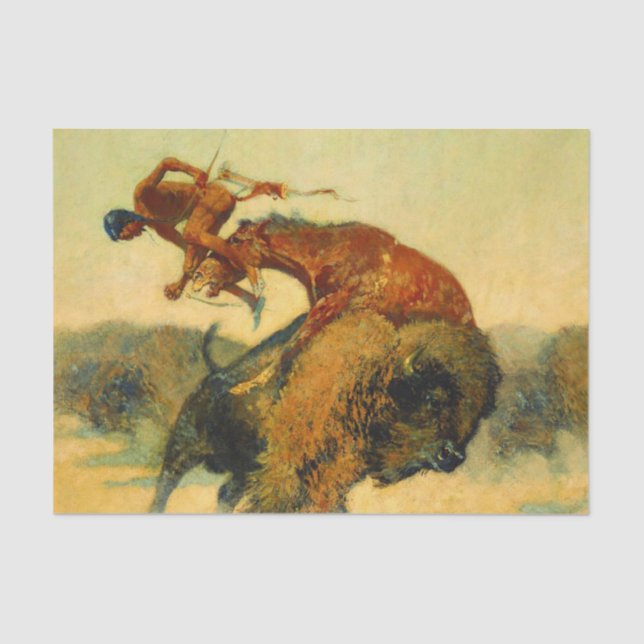 Papier Mousseline Frédéric Remington Western Art "Episode - Buffalo (Recto)