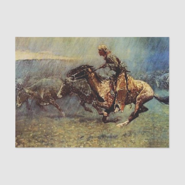 Papier Mousseline Frederick Remington Art occidental "The Stampede" (Recto)