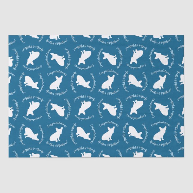 Papier Mousseline French Bulldog Theme Party - Baby shower Blue (Recto)