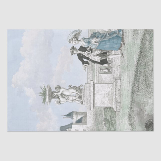 Papier Mousseline French Couple Chateau Garden Découpage Vintage (Recto)