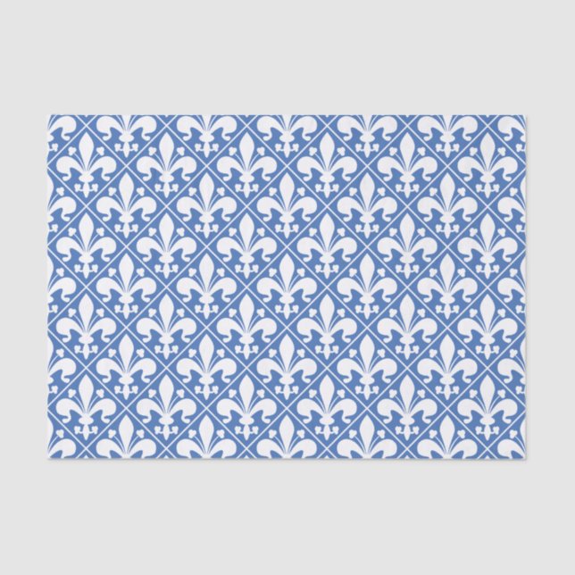 Papier Mousseline French Fleur de Lys assez bleu et blanc (Recto)