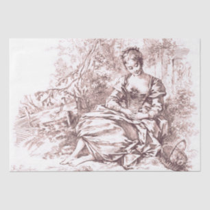 Papier Mousseline French Girl in Field Découpage paysage Vintage