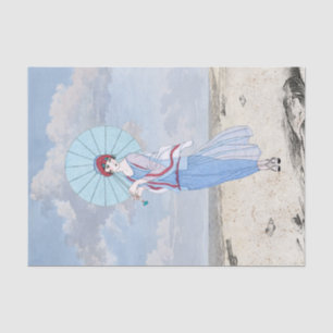 Papier Mousseline French Lady on Beach Collage Vintage Découpage