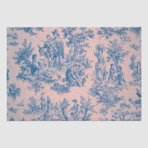 Papier Mousseline French toile de jouy Découpage bleu et rose