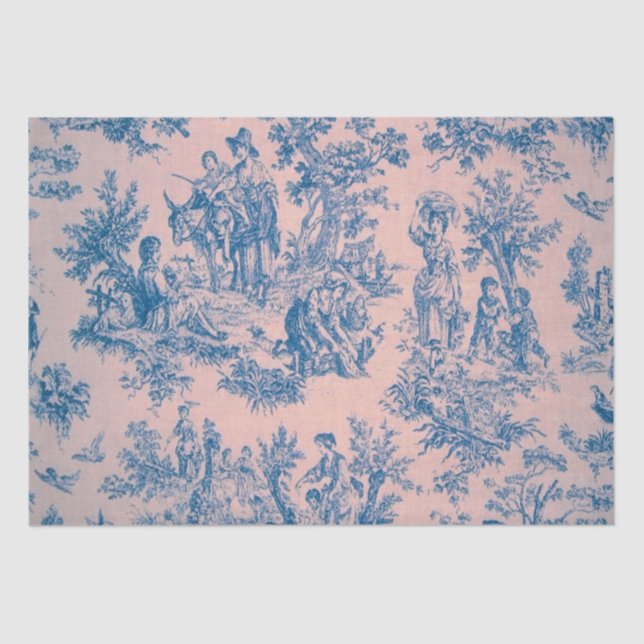 Papier Mousseline French toile de jouy Découpage bleu et rose (Recto)