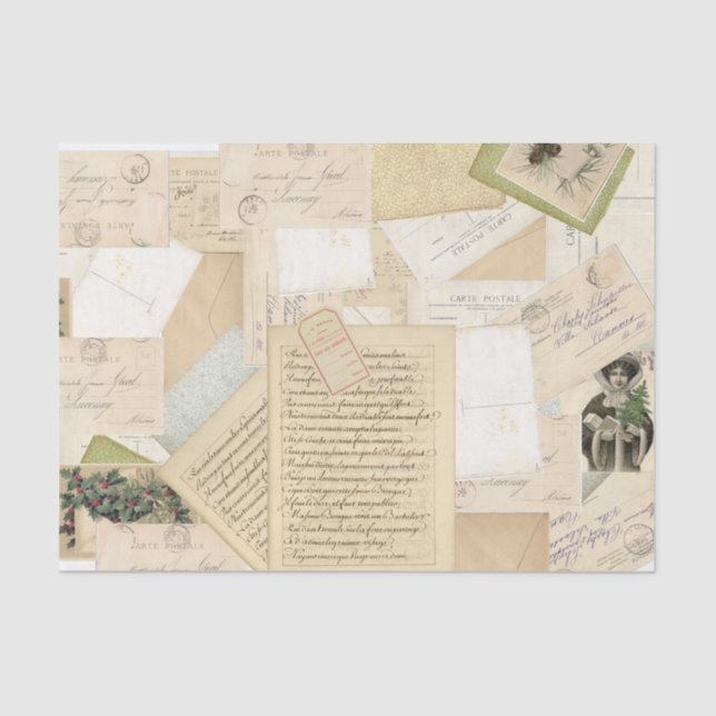 Papier Mousseline French Vintage Christmas Postcard Collage (Recto)