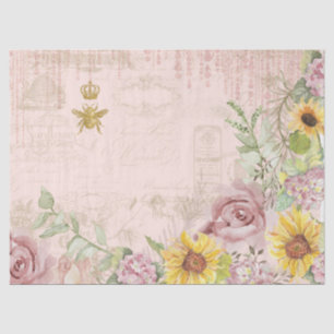 Papier Mousseline French Vintage Script Floral Tournesol Aquarelle