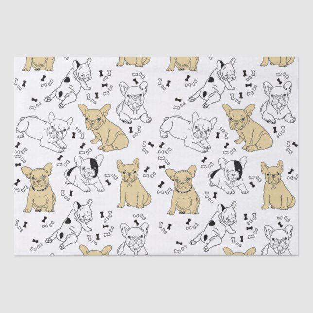 Papier Mousseline Frenchie aime les os (Recto)