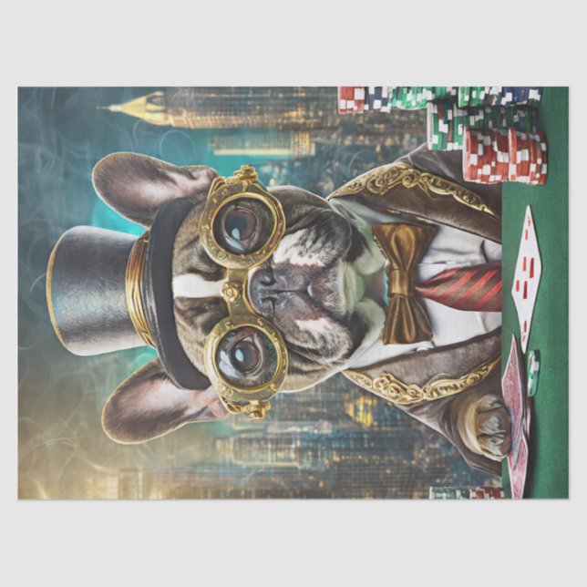 Papier Mousseline Frenchie's Flush, French Bulldog Playing Poker (Recto)