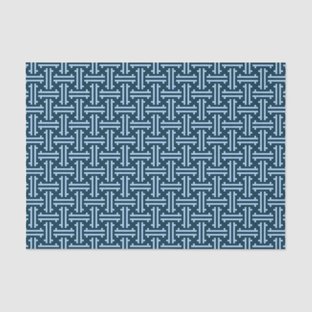 Papier Mousseline Frette d'art déco, indigo et bleu de ciel chinois (Recto)