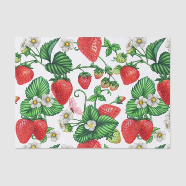 Papier Mousseline Fruit fraise et floraison fraise Vibrant  (Recto)