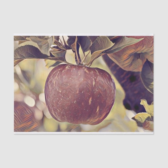 Papier Mousseline Fruits de pomme rouge automne et aquarelle feuille (Recto)