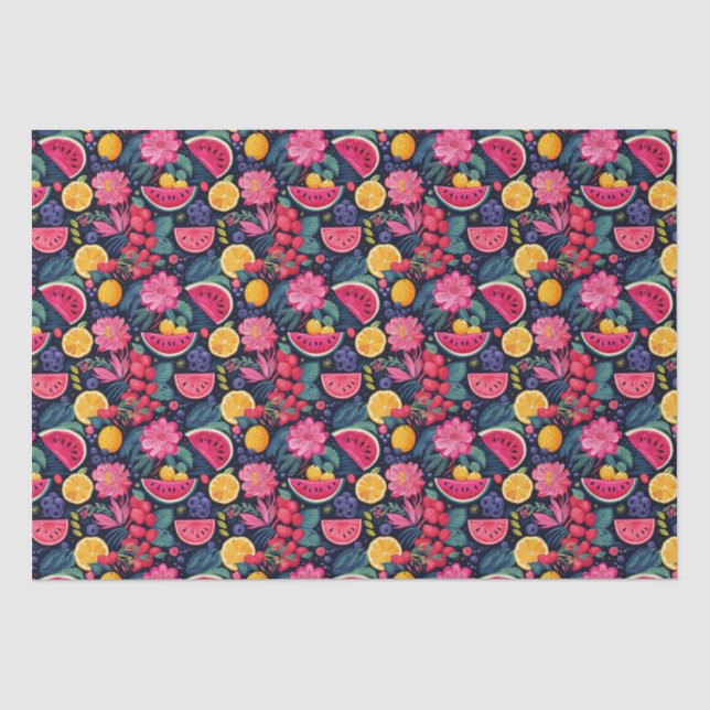 Papier Mousseline Fruits et fleurs tropicaux (Recto)