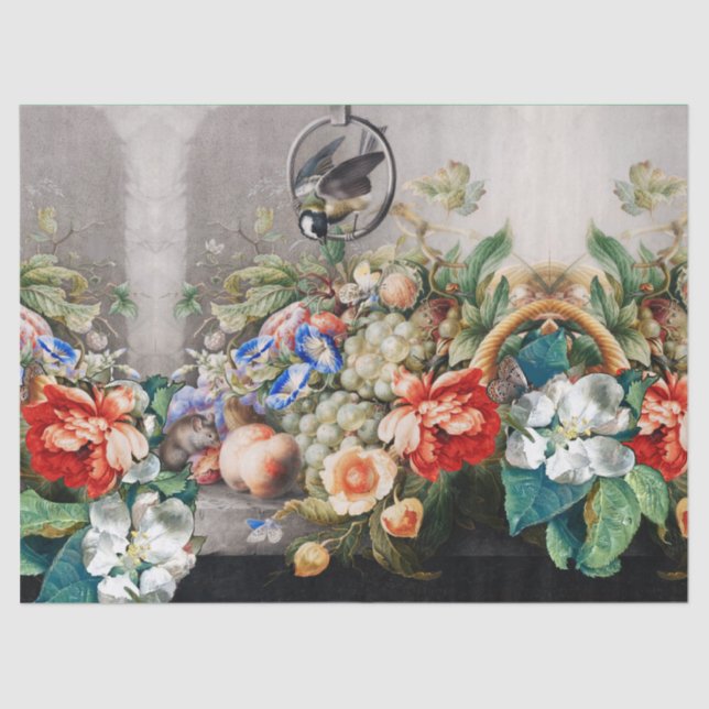 PAPIER MOUSSELINE FRUITS, FLEURS, PÂTISSERIES, PEACHES ET PETIT OISE (Recto)