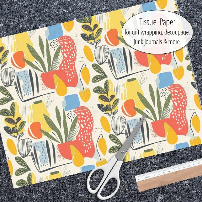 Papier Mousseline Fuavisme Style Coloris Vibrants Pot Jardin (Tissue paper for gift wrap and decoupage)