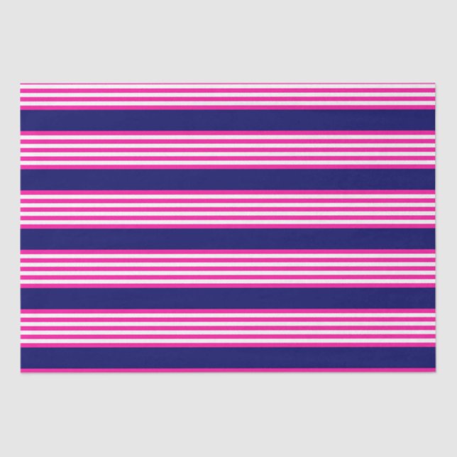 Papier Mousseline Fuchsia et blanc cinq bandes motif avec bleu (Recto)
