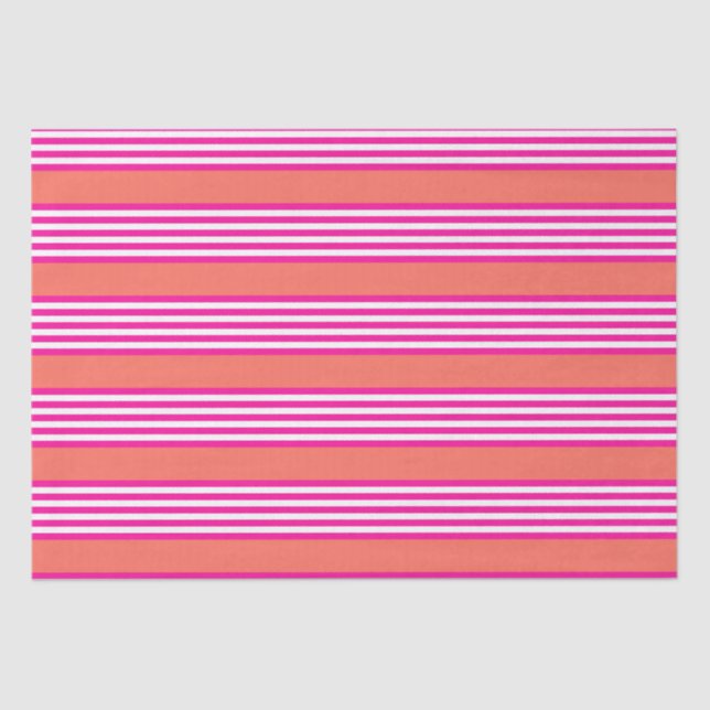Papier Mousseline Fuchsia et corail vivant cinq bandes motif (Recto)