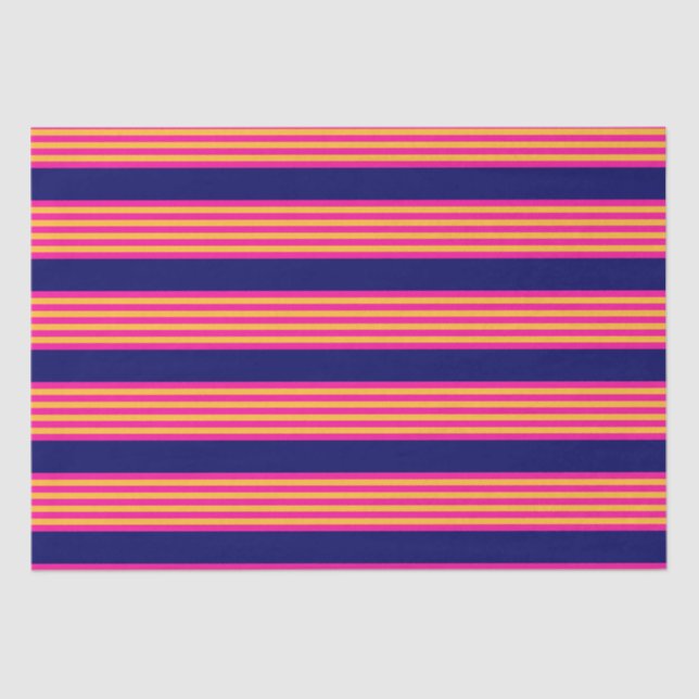 Papier Mousseline Fuchsia et rayures jaunes avec bleu marine (Recto)