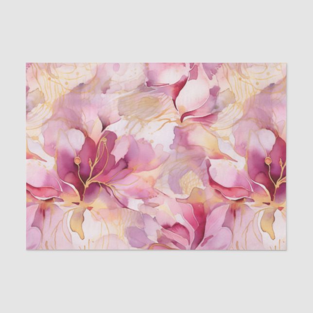 Papier Mousseline Fuchsia Moderne Abstrait Lys Roses (Recto)