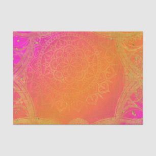 Papier Mousseline Fuchsia Rose Orange & Or Mandala Indien Glamour
