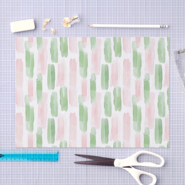 Papier Mousseline Fuchsia Rose Vert Blanc Rayures Anniversaire (Artisanat)