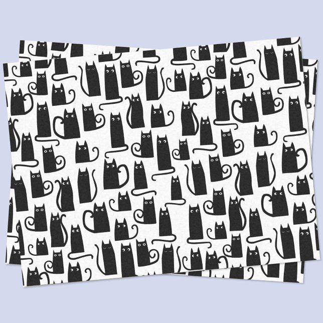 Papier Mousseline Fun Chat Noir (Black cat black and white tissue paper)