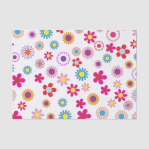 Papier Mousseline Fun Colorful Happy Flowers sur Arrière - plan blan