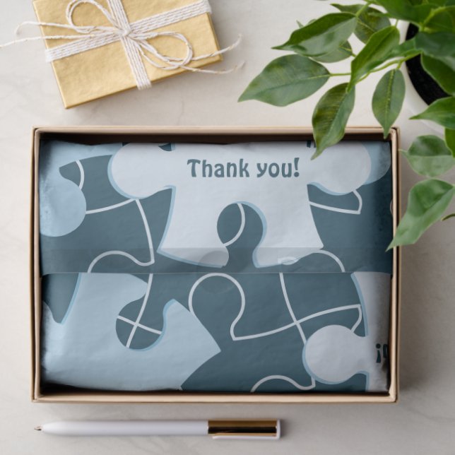 Papier Mousseline Fun Jigsaw Puzzle Piece in Blue "Thank you!" (Cadeau)