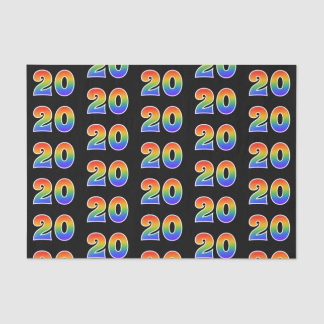 Papier Mousseline Fun Rainbow Spectrum Motif "20" Numéro d'événement (Recto)