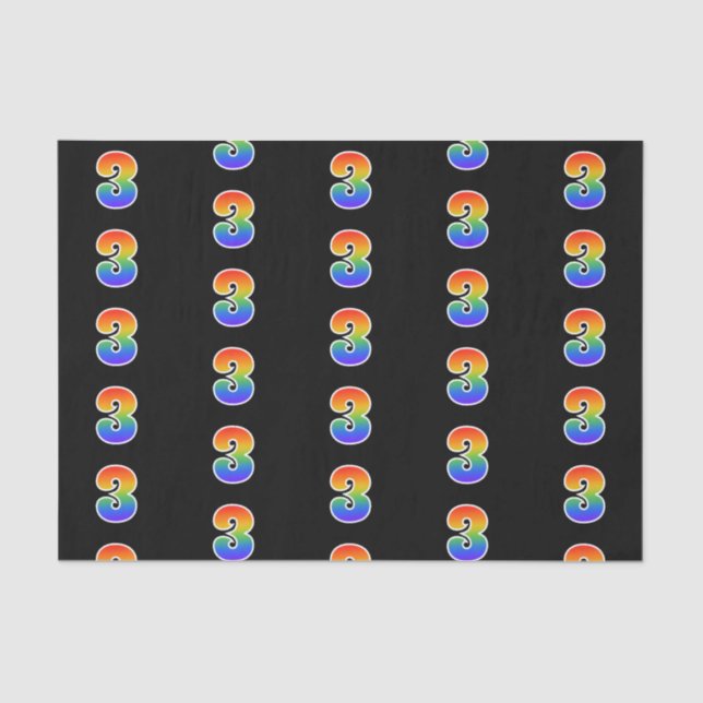 Papier Mousseline Fun Rainbow Spectrum Motif "3" Numéro d'événement (Recto)