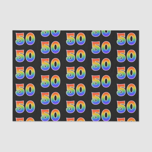 Papier Mousseline Fun Rainbow Spectrum Motif "50" Numéro d'événement (Recto)