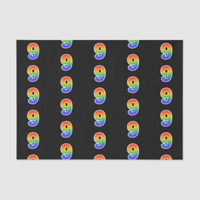 Papier Mousseline Fun Rainbow Spectrum Motif "9" Numéro d'événement (Recto)