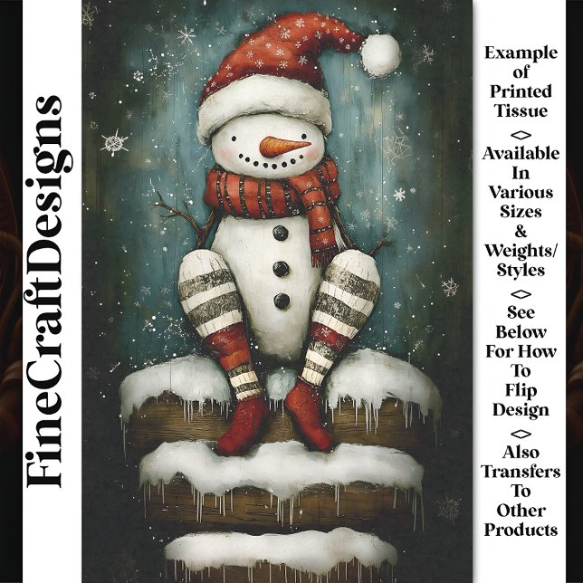 Papier Mousseline Fun Snowman en Red Santa Hat & Boots BA6 Decoupage (Créateur téléchargé)
