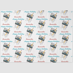 Papier Mousseline Funny 80s Musique Retro Cassette Anniversaire Nom
