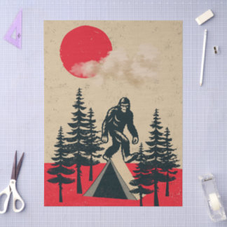 Papier Mousseline Funny Bigfoot Birthday Vintage Camping Moon Forest