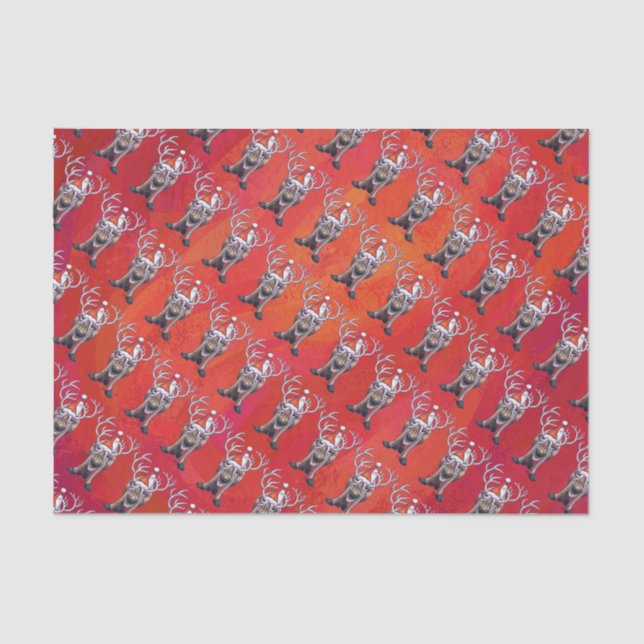 Papier Mousseline Funny Reindeer Motif sur rouge (Recto)