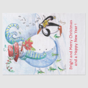 Papier Mousseline FUNNY SNOWMAN AND PENGUIN's WINTER SERENADE