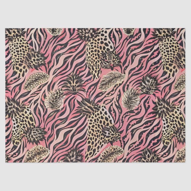 Papier Mousseline Fusion Poster de animal rose - Motif sans couture (Recto)