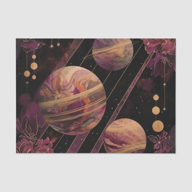 Papier Mousseline Galaxie d'Améthyste Planète Or Céleste (Recto)