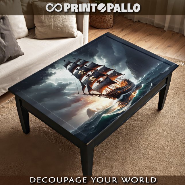 Papier Mousseline Galleon pirate navigue sur les vagues orageuses et (Créateur téléchargé)