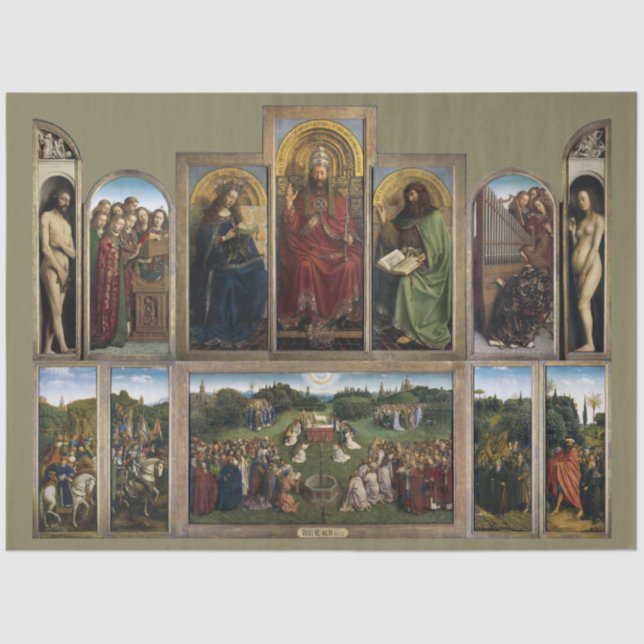 Papier Mousseline Gand Altarpiece, Van Eyck Brothers (Recto)