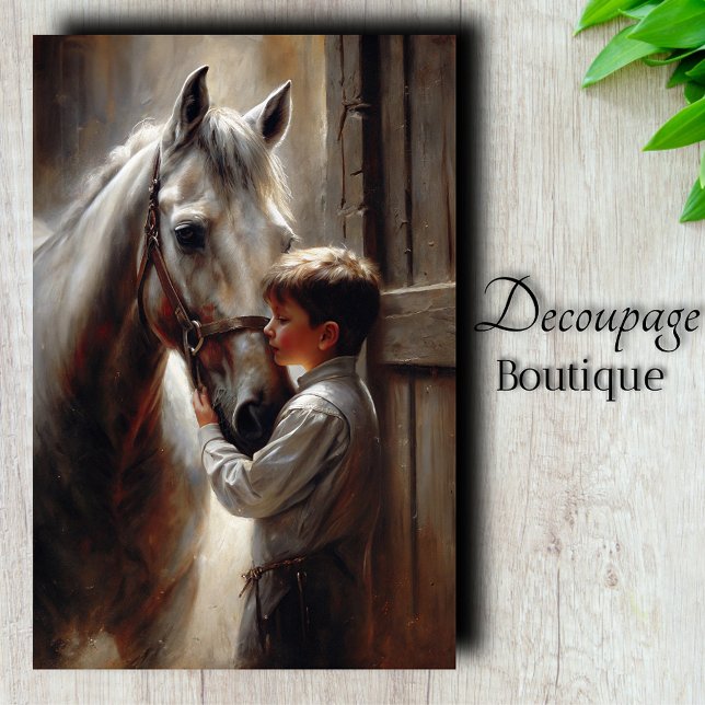 Papier Mousseline Garçon et Cheval Blanc Découpage (Boy And White Horse Decoupage Tissue Paper)