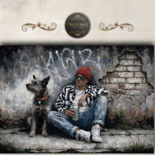 Papier Mousseline Garçon et Chien Art de rue Graffiti urbain découpa