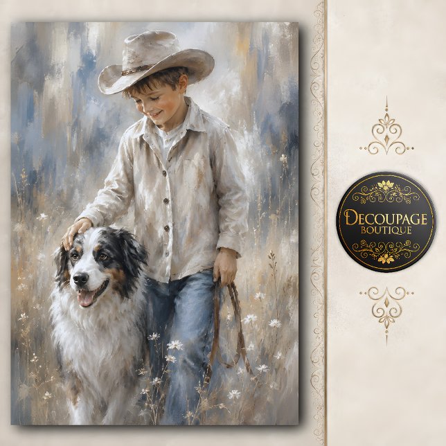 Papier Mousseline Garçon et chien de ranch découpage (Boy and Ranch Dog Decoupage Tissue Paper)