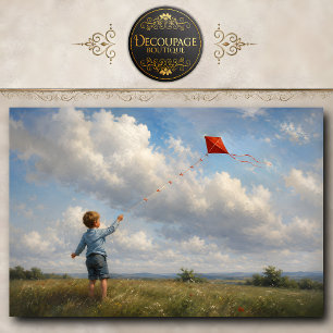 Papier Mousseline Garçon faisant voler un cerf-volant rouge découpag