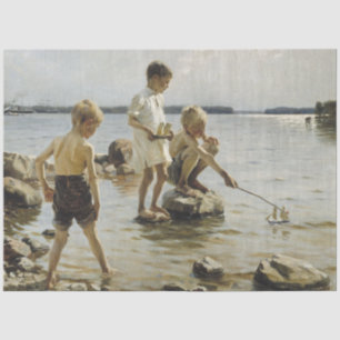 Papier Mousseline Garçons jouant sur le rivage (par Albert Edelfeel)