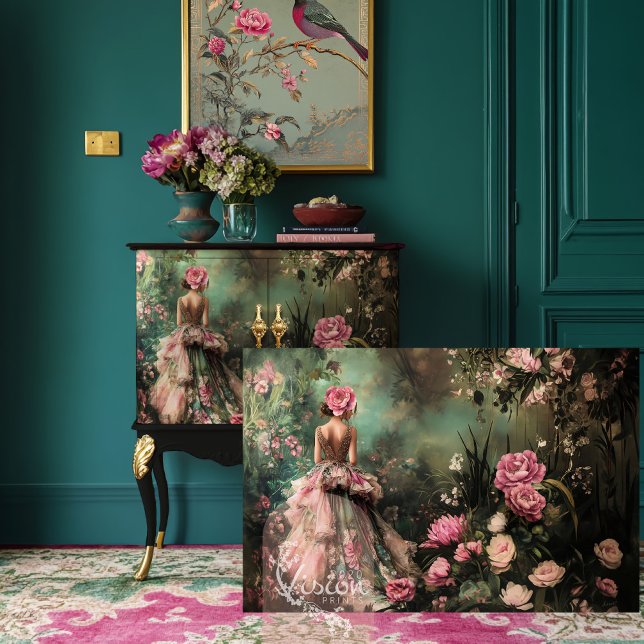 Papier Mousseline Garden Romance, Elégant Portrait Bouffant & Floral (Garden Romance, Elegant Bouffant Lady Portrait & Ethereal Floral Garden Decoupage Tissue Paper.)