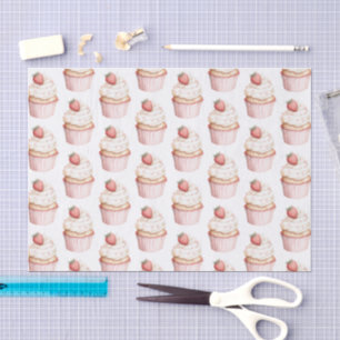 Papier Mousseline Gâteau Cupcake aux Fraises Cœurs Roses