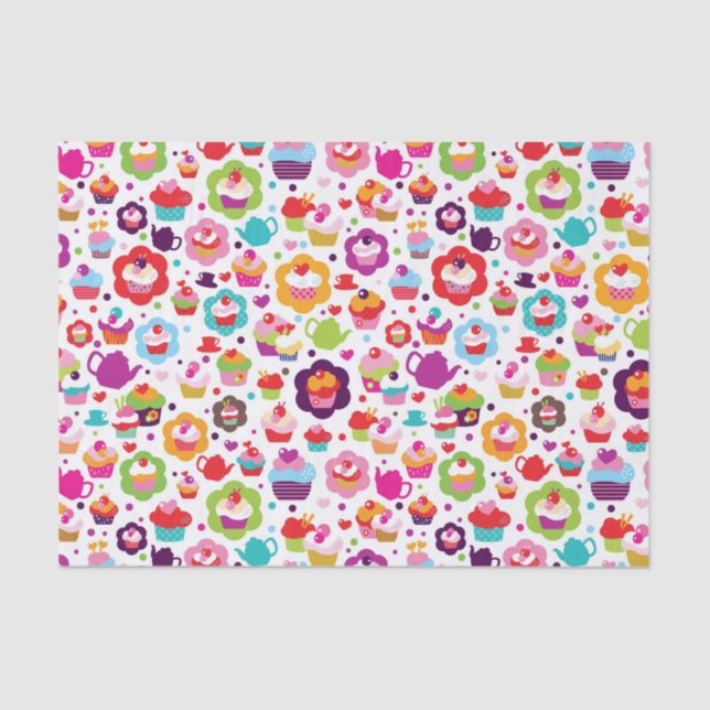 Papier Mousseline Gâteau de tasse et pot mignons de thé (Recto)