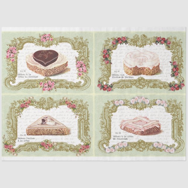Papier Mousseline Gâteaux à la Crème French Cream Cake Découpage (Recto)